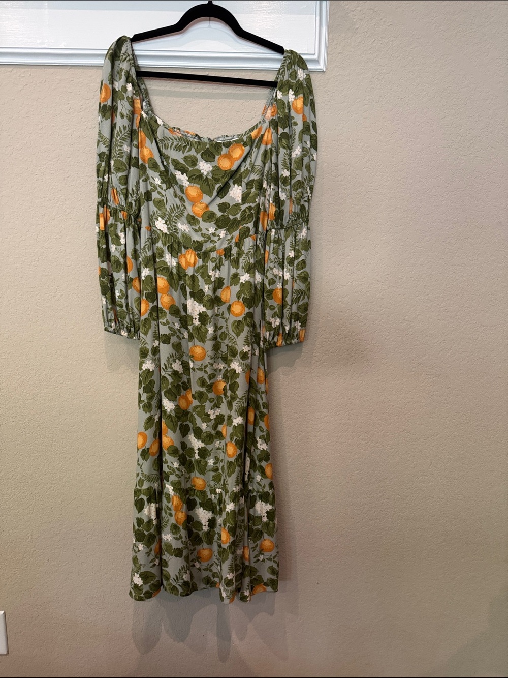 Reformation Olive Green and Orange Floral Midi Dress